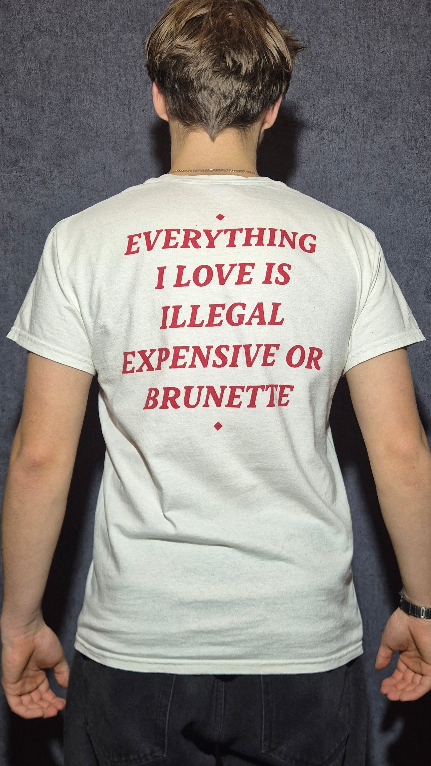 EVERYTHING I LOVE IS ILLEGAL EXPENSIVE OR BRUNETTE